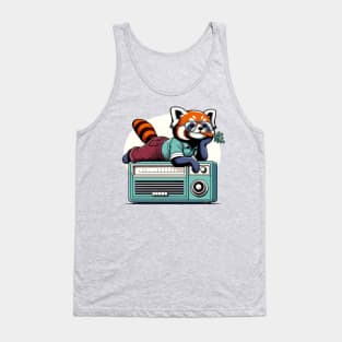 70s red panda eating carrot while sitting on vintage radio Tank Top